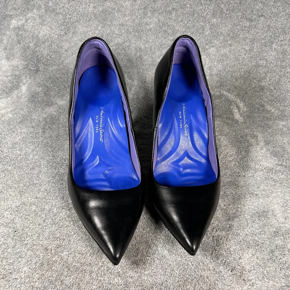 Antonia Saint NY Victoria Pumps High Heels Black Leather Pointed Toe Women 10.5B